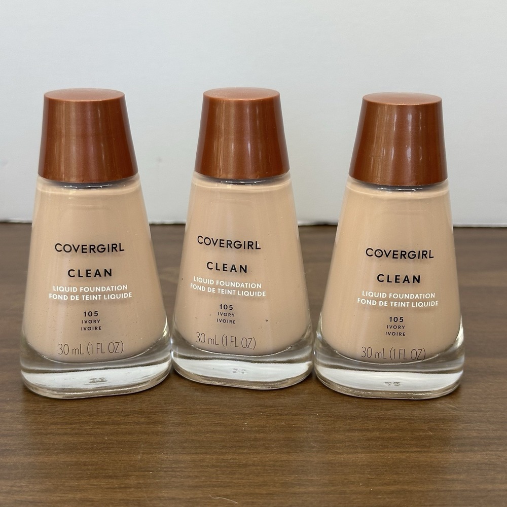 3 Pack - COVERGIRL Clean Liquid Foundation, 105 Ivory, 1oz / 30mL New Sealed Lot